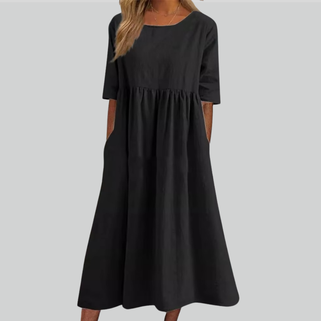 Brisa Cotton Dress - Loose Fit, Breathable Summer Style, Casual Regular Wear, Side Pockets for Comfort