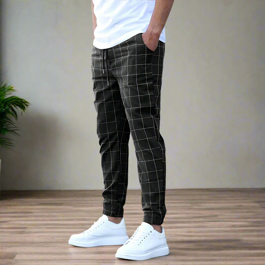 Stylish Men's Pants with Window Pattern, Comfortable Fit, Versatile for Work and Leisure, Machine Washable-3