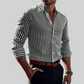Men's Solid Color Striped Long Sleeve 3D Printed Casual Shirt - Cozy Fashion Top