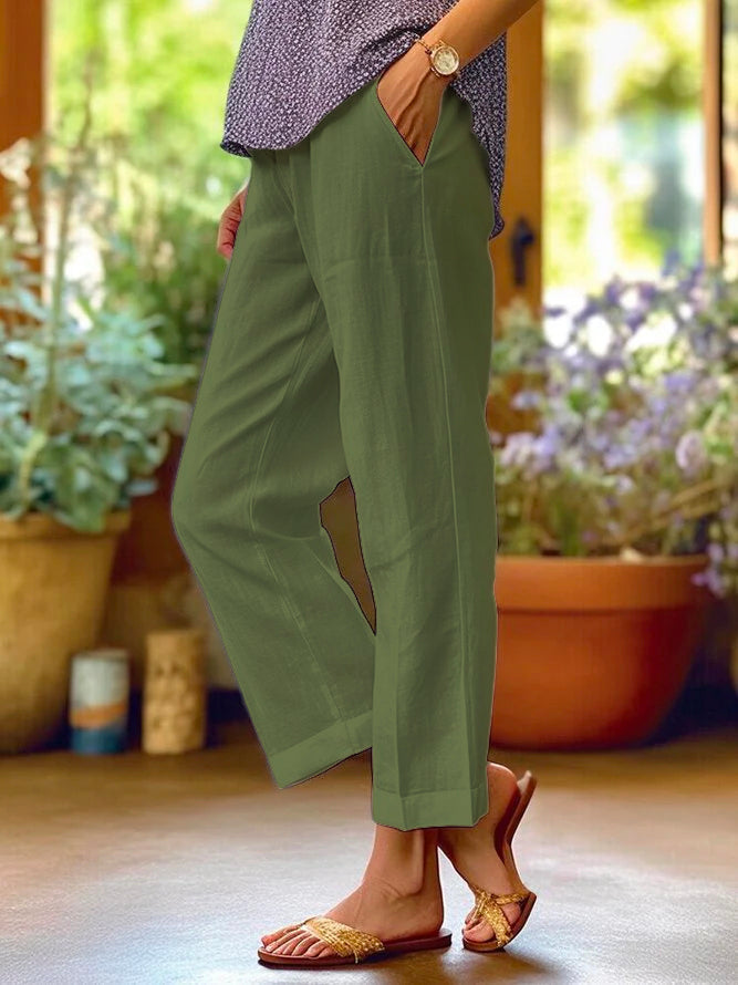 Variant image for Loose-Fitting White Linen Pants for Women, Breathable Wide Leg Casual Trousers-33
