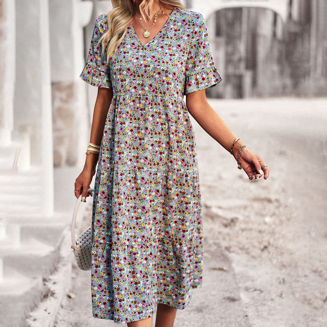 Elegant Floral Print Midi Dress - Versatile Summer Wedding Guest Dress for Work and Social Occasions-5