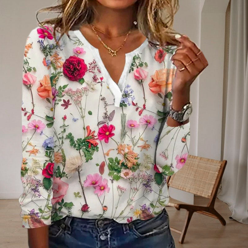 Variant image for Floral Print Women's Blouse in Cotton-Polyester Blend, Lightweight Summer Top for Casual Wear-1