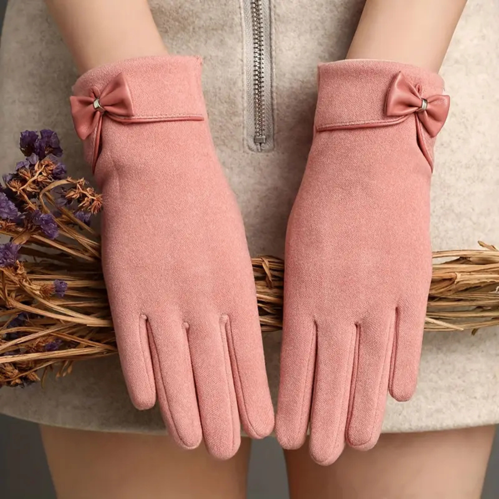 Womens Warm Touchscreen Gloves - Short Fitted Suede Winter