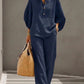 Light Women's Suit Kit - Stand-Collar Pullover Top, Balloon Sleeves, Straight-Leg Trousers, Polyester, For Office