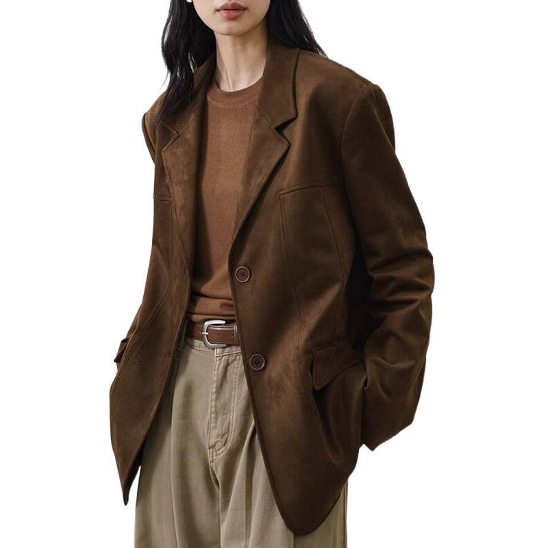 Plush women's blazer - tailored slim-fit, suede, for professional daily office wear