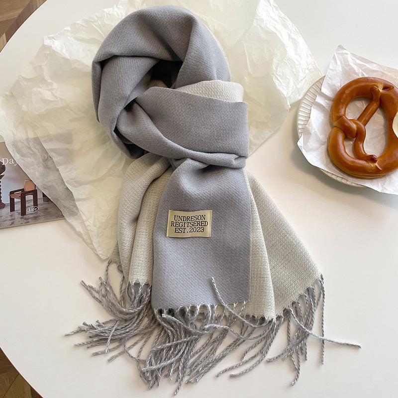 Women Warm Scarf - Reversible Fringed Cashmere Winter