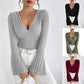 Women’s Stretchy Long Sleeve Top - V Neck, Ribbed Knit