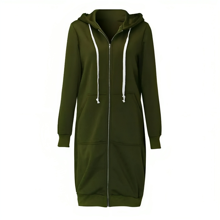 Plush Women Long Zip Hoodie - Relaxed Fit, Cotton Blend