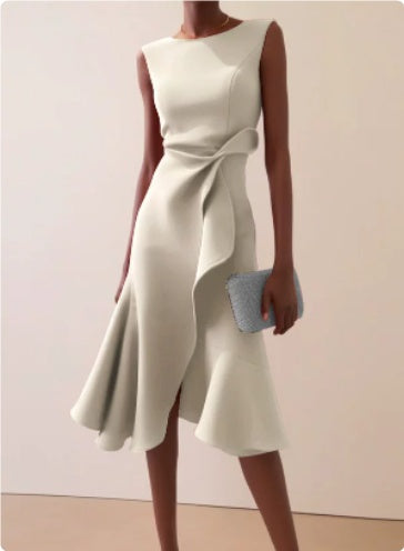 Light, flattering women’s dress - A-line waist-twist, polyester, for daily wear and semi-formal occasions