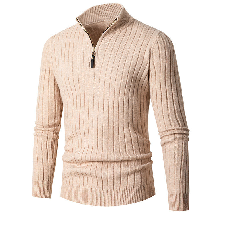 Men's Fitted Half Turtleneck Zip Sweater - Ribbed Knit