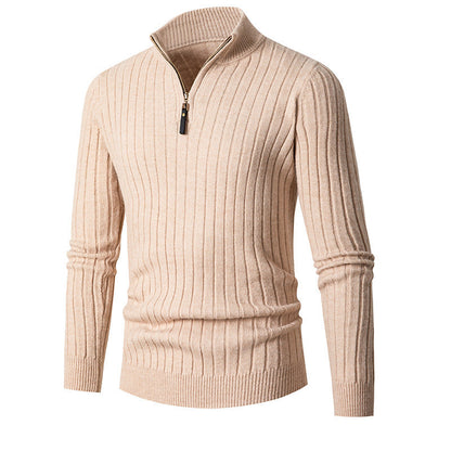 Men's Fitted Half Turtleneck Zip Sweater - Ribbed Knit