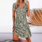 Floral Print Womens Dress with V-Neck and Short Sleeves, Above Knee Length Summer Dress-1