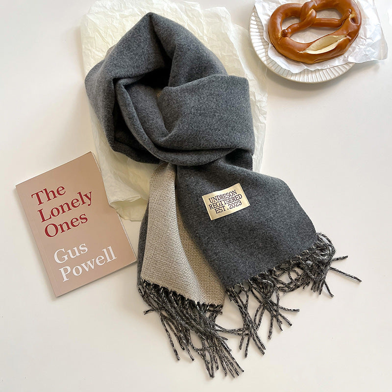 Women Warm Scarf - Reversible Fringed Cashmere Winter