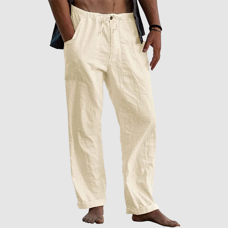 Variant image for White Linen Pants for Women with Adjustable Waist Cord, Relaxed Fit Summer Trousers-36