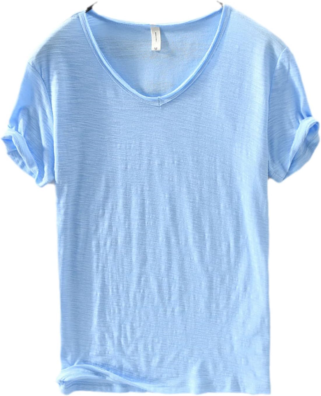 Men's V-Neck Linen Cotton Shirt, Lightweight Short Sleeve Slim-Fit Casual Top for Summer-4