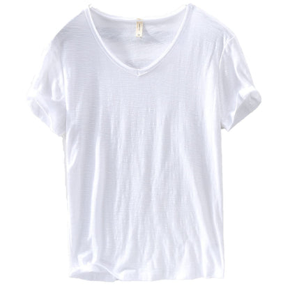 Variant image for Men's V-Neck Linen Cotton Shirt, Lightweight Short Sleeve Slim-Fit Casual Top for Summer-1