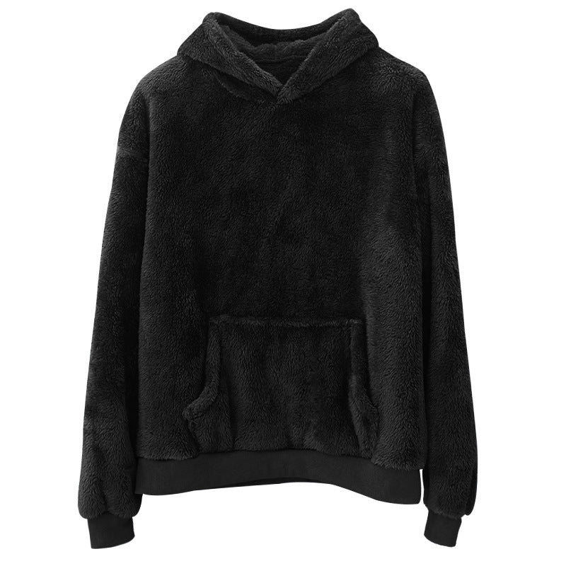 Plush Relaxed Men's Hoodie - Pullover, Double Velvet, Winter