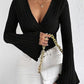 Women’s Stretchy Long Sleeve Top - V Neck, Ribbed Knit