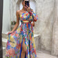 One-Shoulder Floral Women's Dress, Elegant Asymmetrical Summer Dress, Perfect for Wedding Guest and Formal Occasions-3