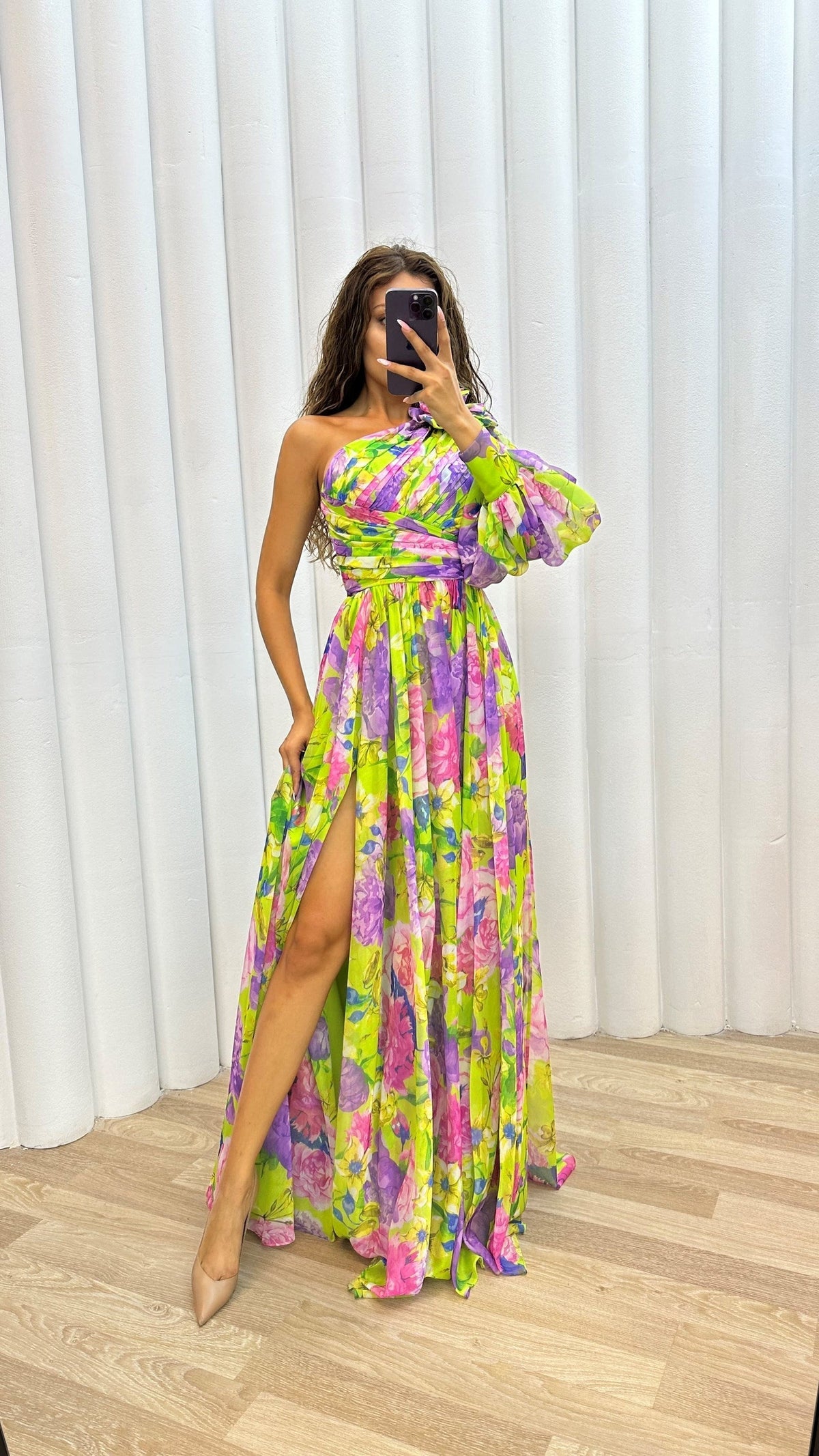 Variant image for One-Shoulder Floral Women's Dress, Elegant Asymmetrical Summer Dress, Perfect for Wedding Guest and Formal Occasions-9