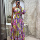 One-Shoulder Floral Women's Dress, Elegant Asymmetrical Summer Dress, Perfect for Wedding Guest and Formal Occasions-6
