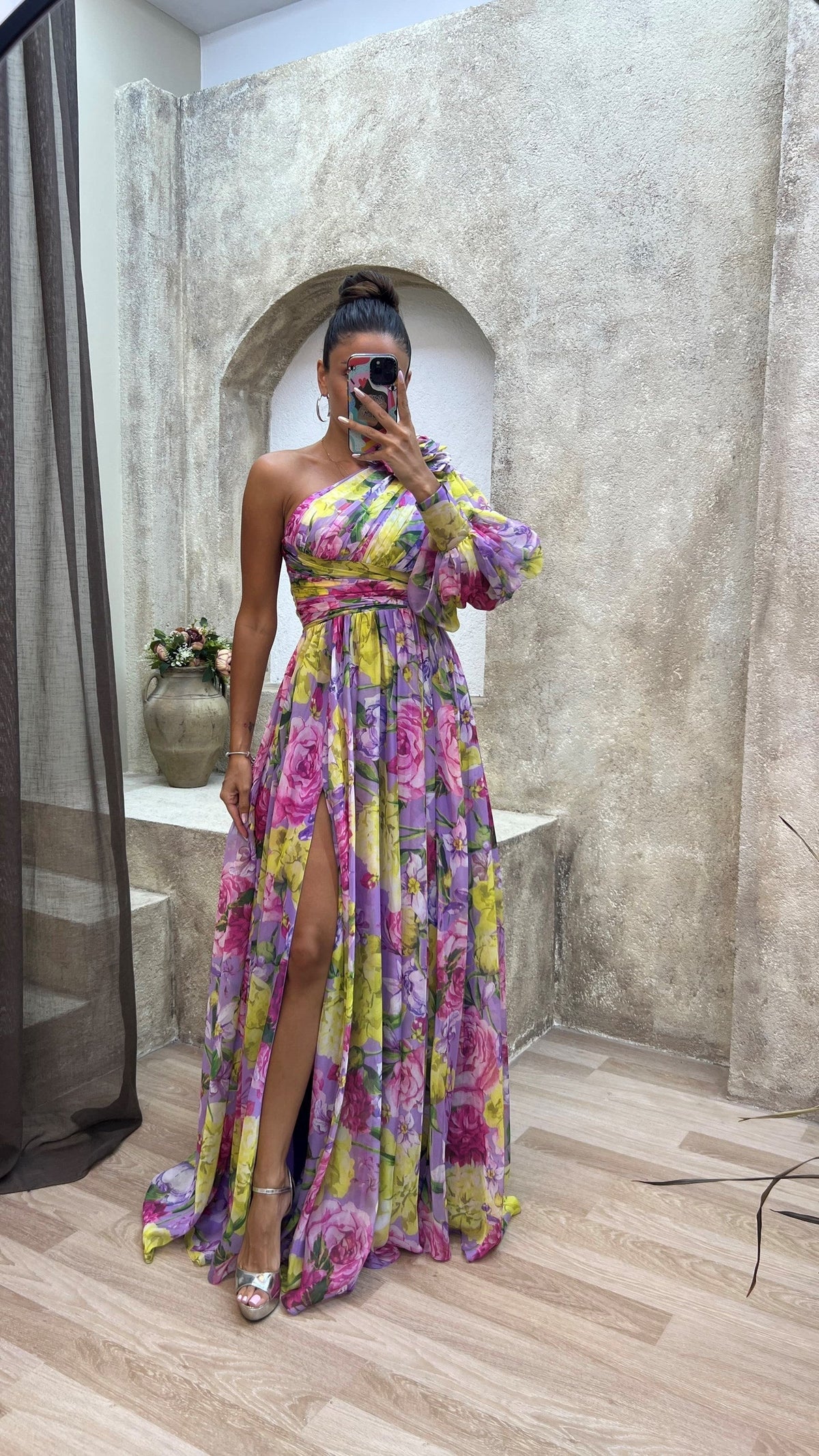 One-Shoulder Floral Women's Dress, Elegant Asymmetrical Summer Dress, Perfect for Wedding Guest and Formal Occasions-6