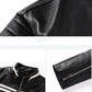 men's Warm leather motorcycle jacket - biker-cut with quilted shoulders and racing stripes, PU leather, for autumn rides