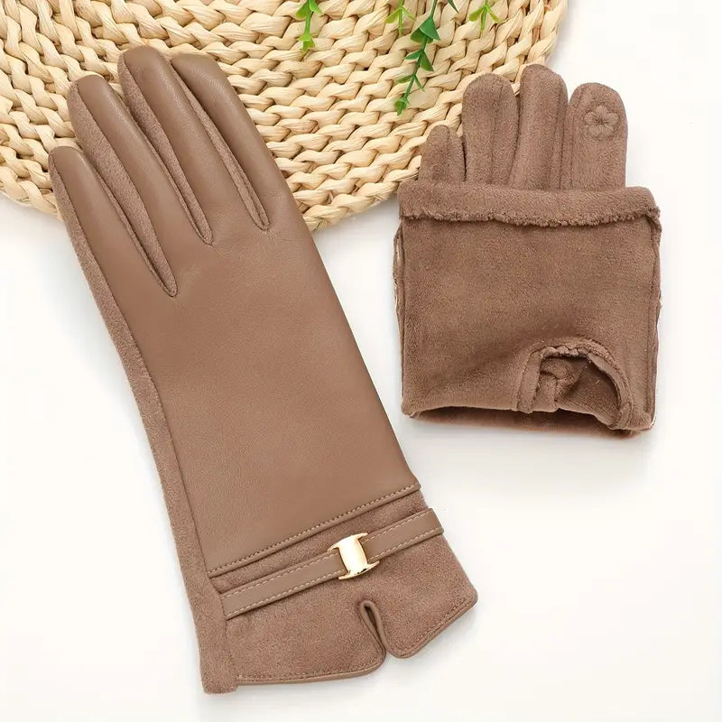 Water-Resistant Women’s Gloves - Slim Faux Leather, Lined