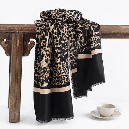 Light Women’s Leopard Scarf - Fringed Knit, Plush