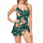 Fast-dry women's one-piece swimsuit - wrap-front, floral print, nylon-spandex blend, for beach
