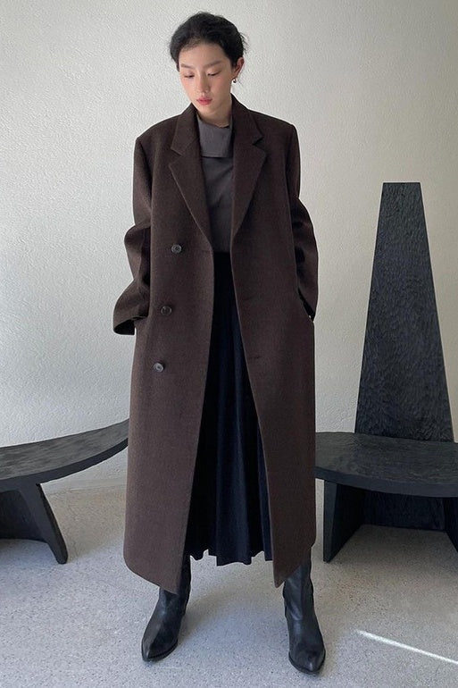 Notched Collar, Wool, For City – Oversized Women’s Coat