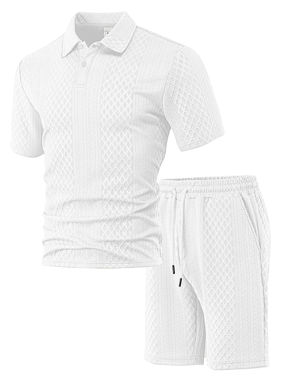 durable textured pattern, polyester, for casual wear – Breathable men's polo shirt and shorts set