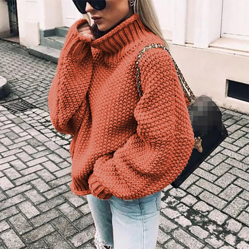 Women Oversized Turtleneck Sweater - Chunky Knit, Winter