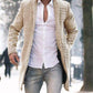 Men's Warm Midlength Coat - Standup Collar, Plaid Polyester