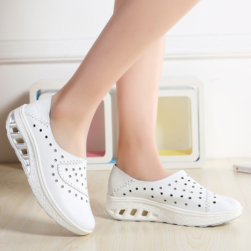 durable Breathable, women's orthopedic slip-on shoes - perforated, cushioned, pu leather, casual wear
