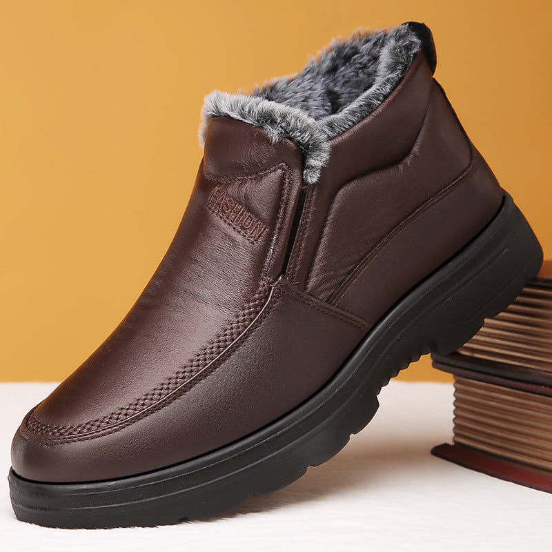 Water-Resistant Cozy Mens Slip-On Shoes - Faux Leather Winter