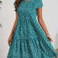 Vintage Floral Wedding Guest Dress with Circular Neckline and Short Sleeves in Turquoise, Blue, and Burgundy-2