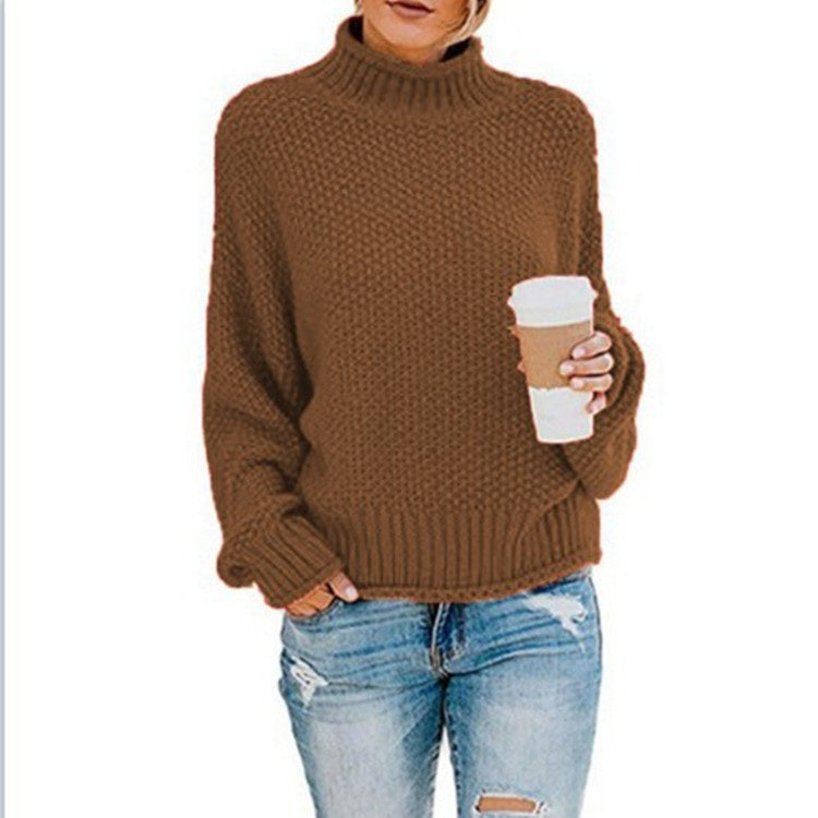 Women Oversized Turtleneck Sweater - Chunky Knit, Winter