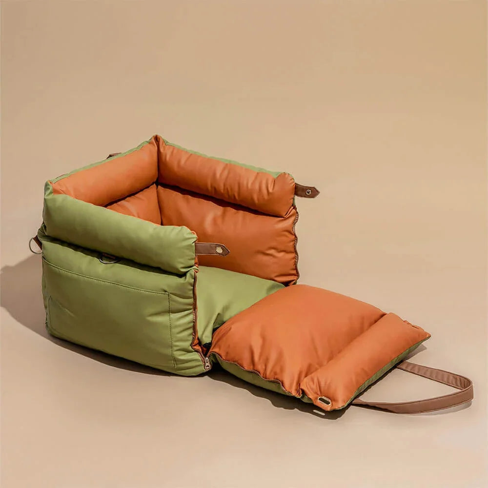 Pet Outing Lathe Deluxe Faux Leather Dog Car Seat - Travel-Friendly Booster Bed for Cats and Dogs
