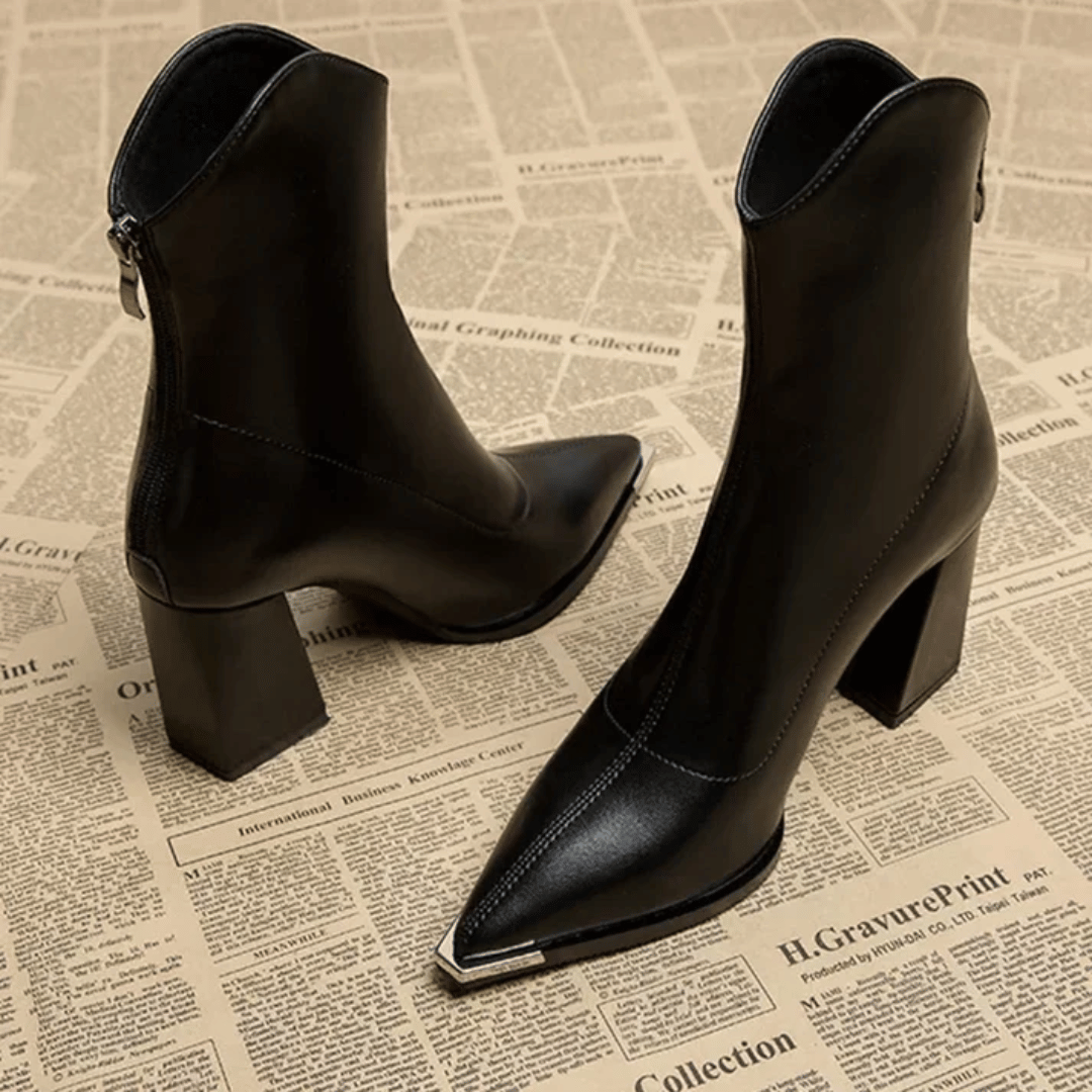 Women's Supportive Ankle Boots - Pointed Toe, Faux Leather