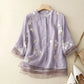 Elegant Women's Top with Embroidery, Breathable Cotton Blend Blouse in Various Colors and Sizes-5