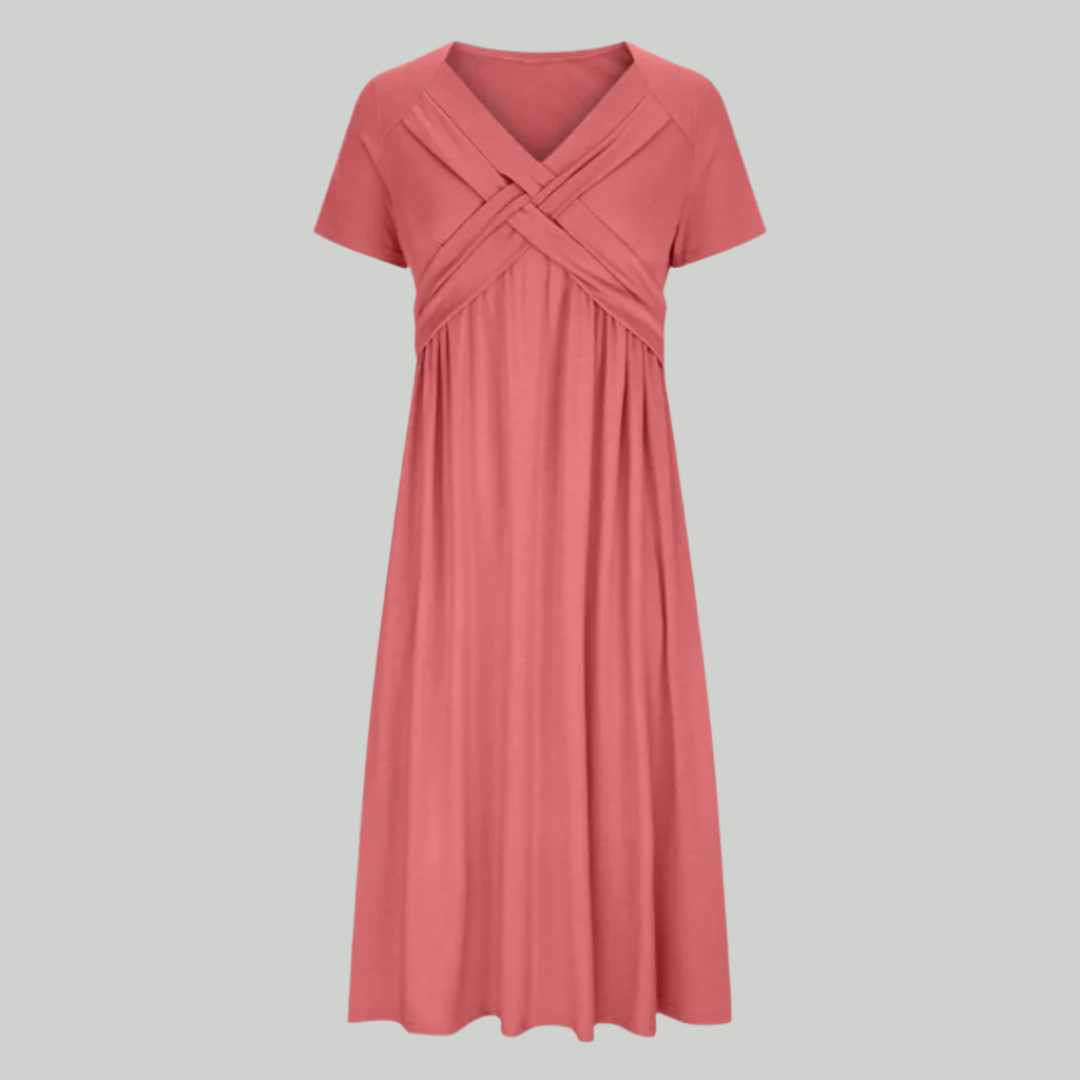 Elegant V-Neck Women's Dress, Flattering Fit in Breathable Fabric, Sizes S to 2XL - Perfect for Formal and Summer Occasions-2