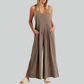 Size Plus Vintage Cotton Linen Wide Leg Overalls Jumpsuit with Pockets