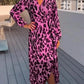 Variant image for V-Neck A-Line Long Sleeve Midi Dress with Leopard Print for Women, Stylish Casual Cotton Blend-13