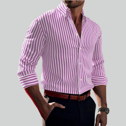 Men's Solid Color Striped Long Sleeve 3D Printed Casual Shirt - Cozy Fashion Top