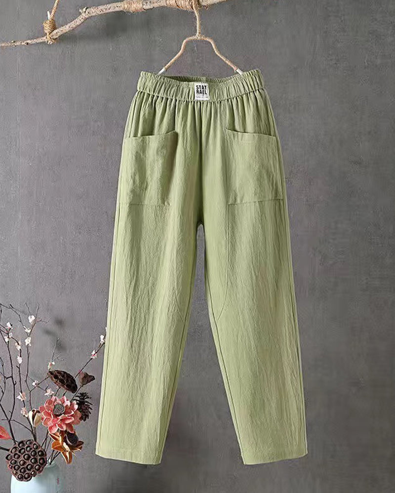 Variant image for Loose-Fitting White Linen Pants for Women, Breathable Flax Trousers for All Occasions, Comfortable and Stylish-17