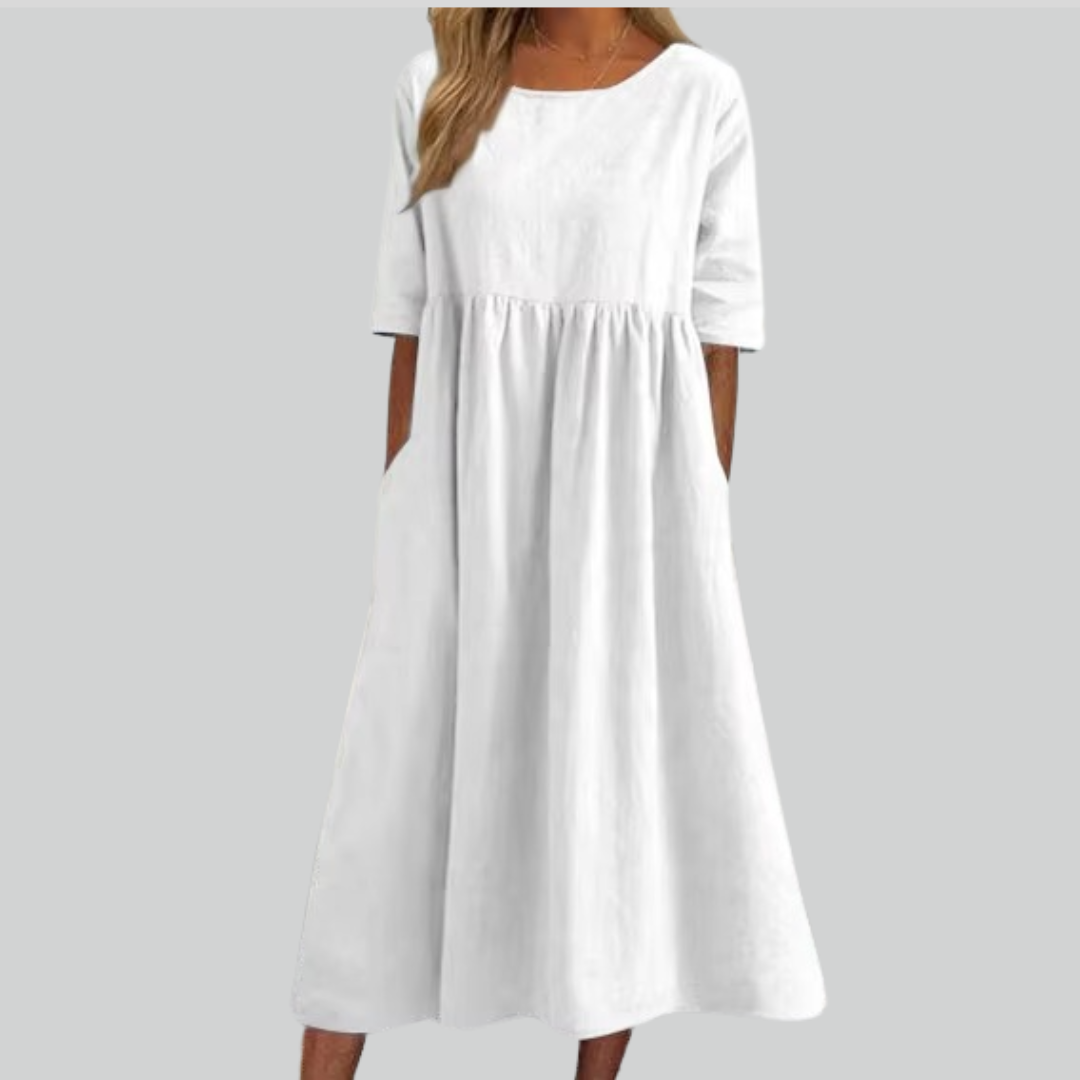 Brisa Cotton Dress - Loose Fit, Breathable Summer Style, Casual Regular Wear, Side Pockets for Comfort