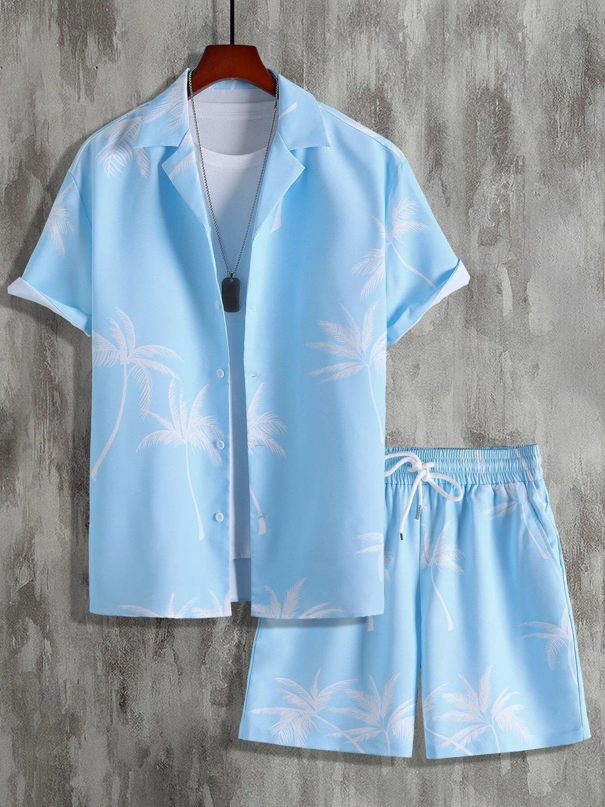 Men's Summer Set with Tropical Print, Lightweight Shirt and Shorts, Relaxed Fit for Warm Weather Casual Outings-3