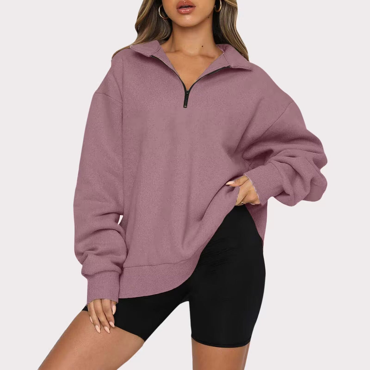 Light Women Zip Sweatshirt - Oversized Pullover Casual