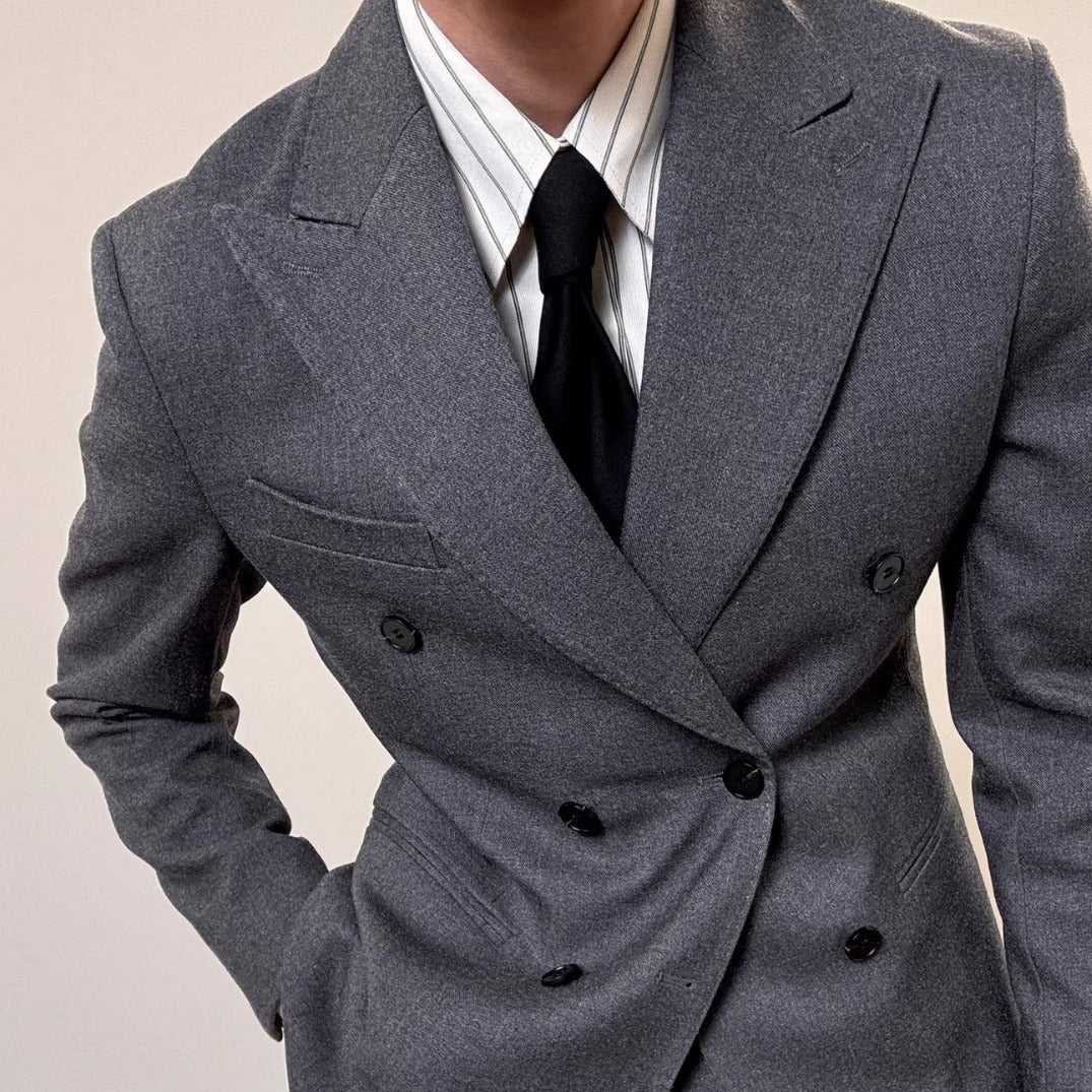 Light men's suit - timeless double-breasted Italian cut, for business, office-ready